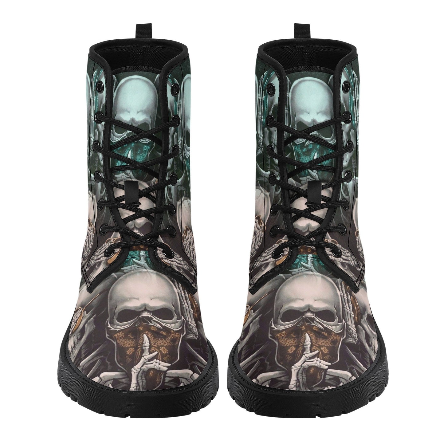 No see no hear no speak skull boots for men women skull gothic men women boots skeleton boots, Halloween Christmas leather skull boots shoes