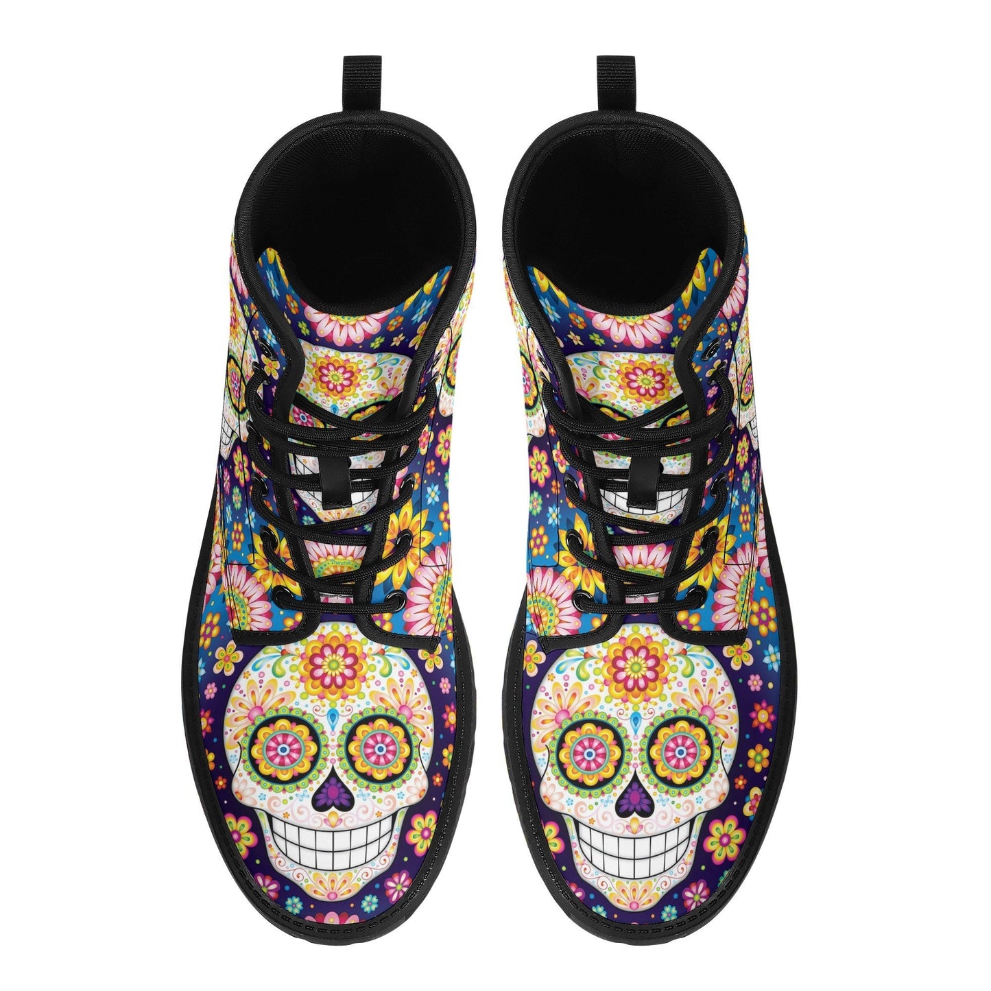 Sugar skull day of the dead leather boots, Candy Mexico skull boots for men women, Dia de los muertos skull boots shoes, Floral skull boots