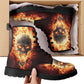 Flaming skull grim reaper boots for men women, Fire skull gothic women boots skeleton boots, Halloween Christmas leather skull boots shoes