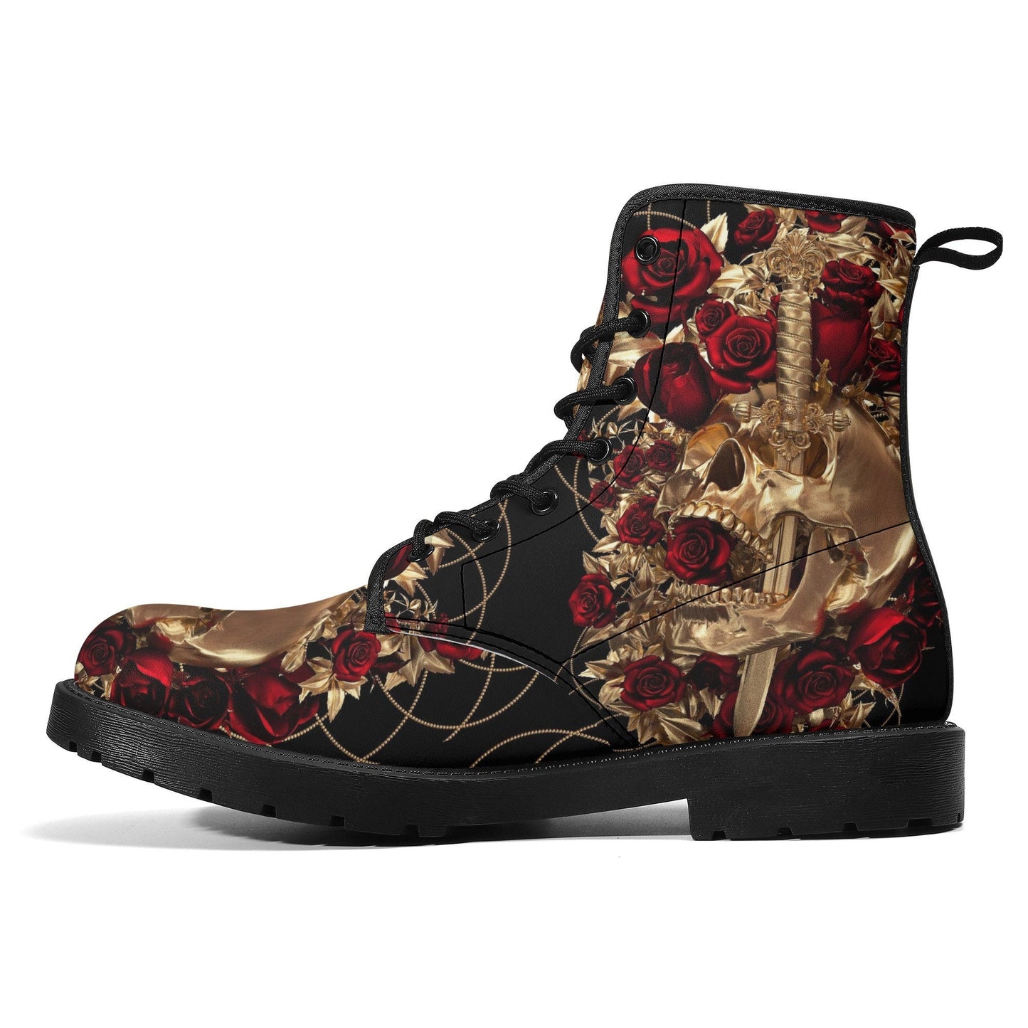 Sword skull grim reaper boots for men women, Gothic skull omen boots skeleton boots Horror rose floral grim reaper leather skull boots shoes