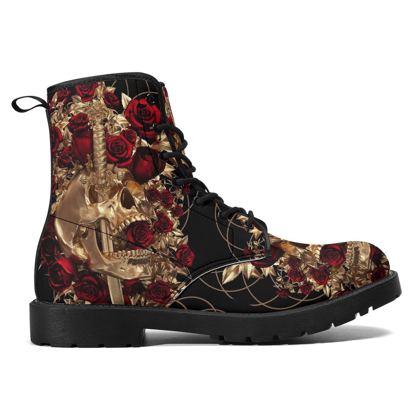 Sword skull grim reaper boots for men women, Gothic skull omen boots skeleton boots Horror rose floral grim reaper leather skull boots shoes