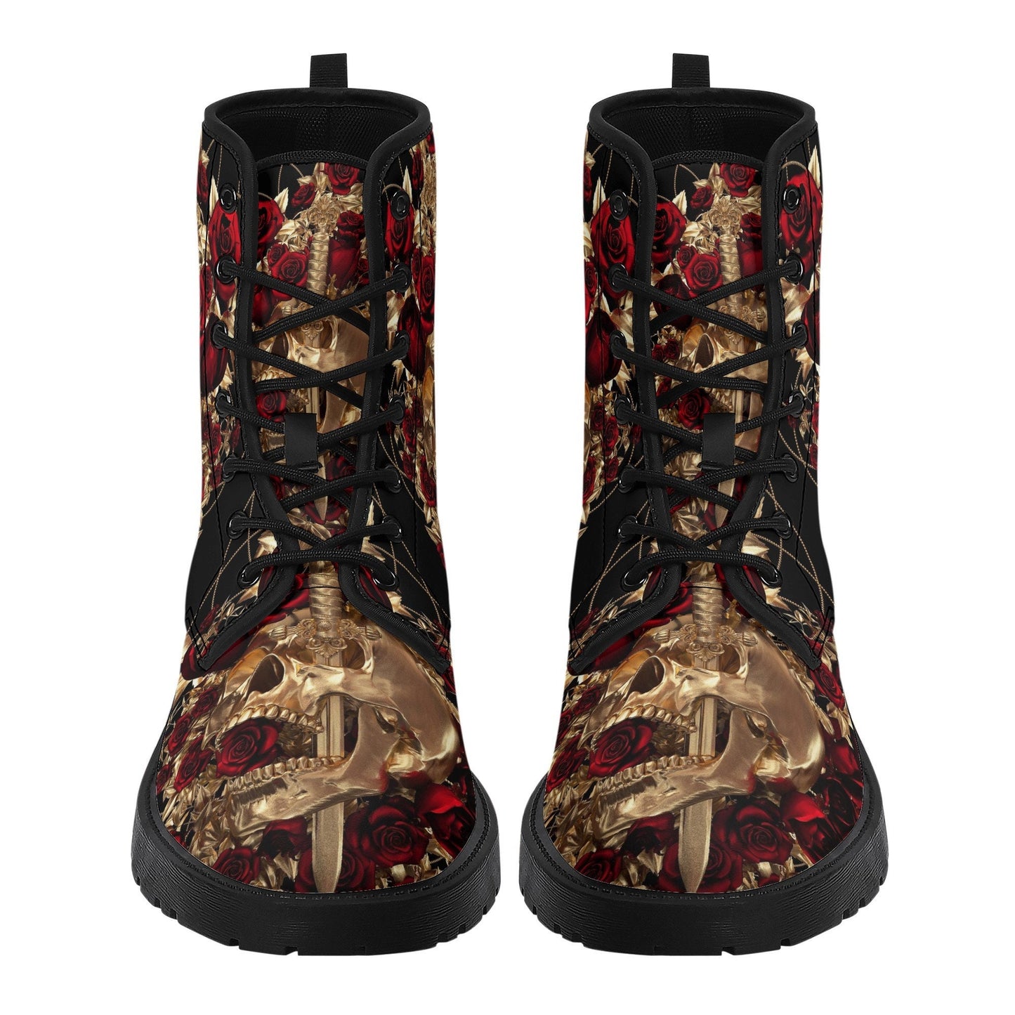 Sword skull grim reaper boots for men women, Gothic skull omen boots skeleton boots Horror rose floral grim reaper leather skull boots shoes