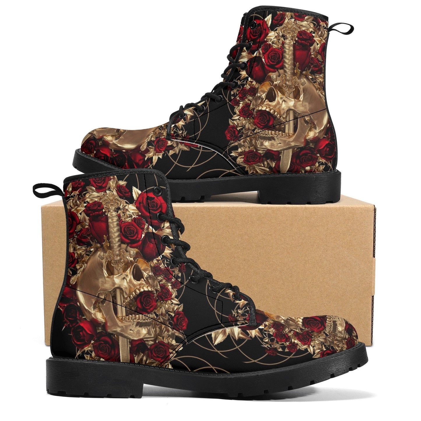 Sword skull grim reaper boots for men women, Gothic skull omen boots skeleton boots Horror rose floral grim reaper leather skull boots shoes