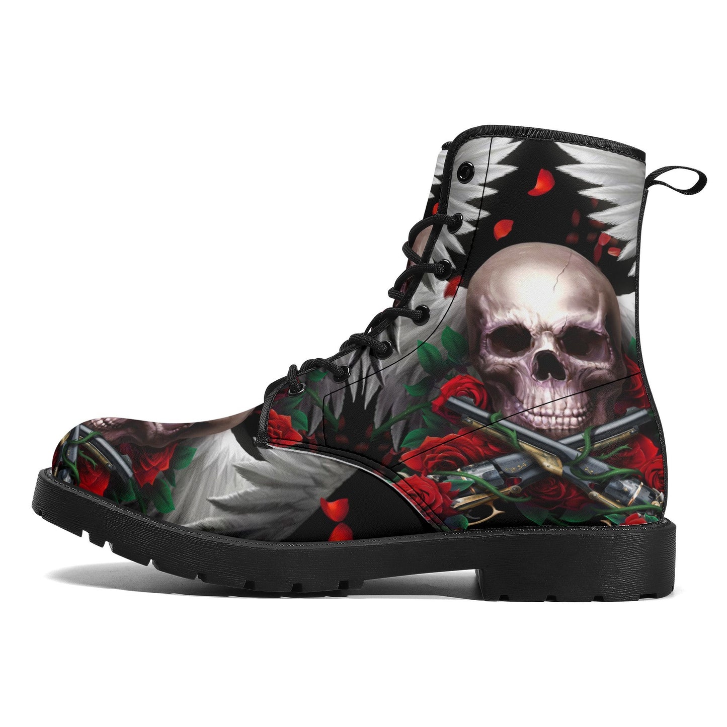 Rose skull grim reaper boots for men women, Floral skull omen boots skeleton boots Horror rose floral grim reaper leather skull boots shoes