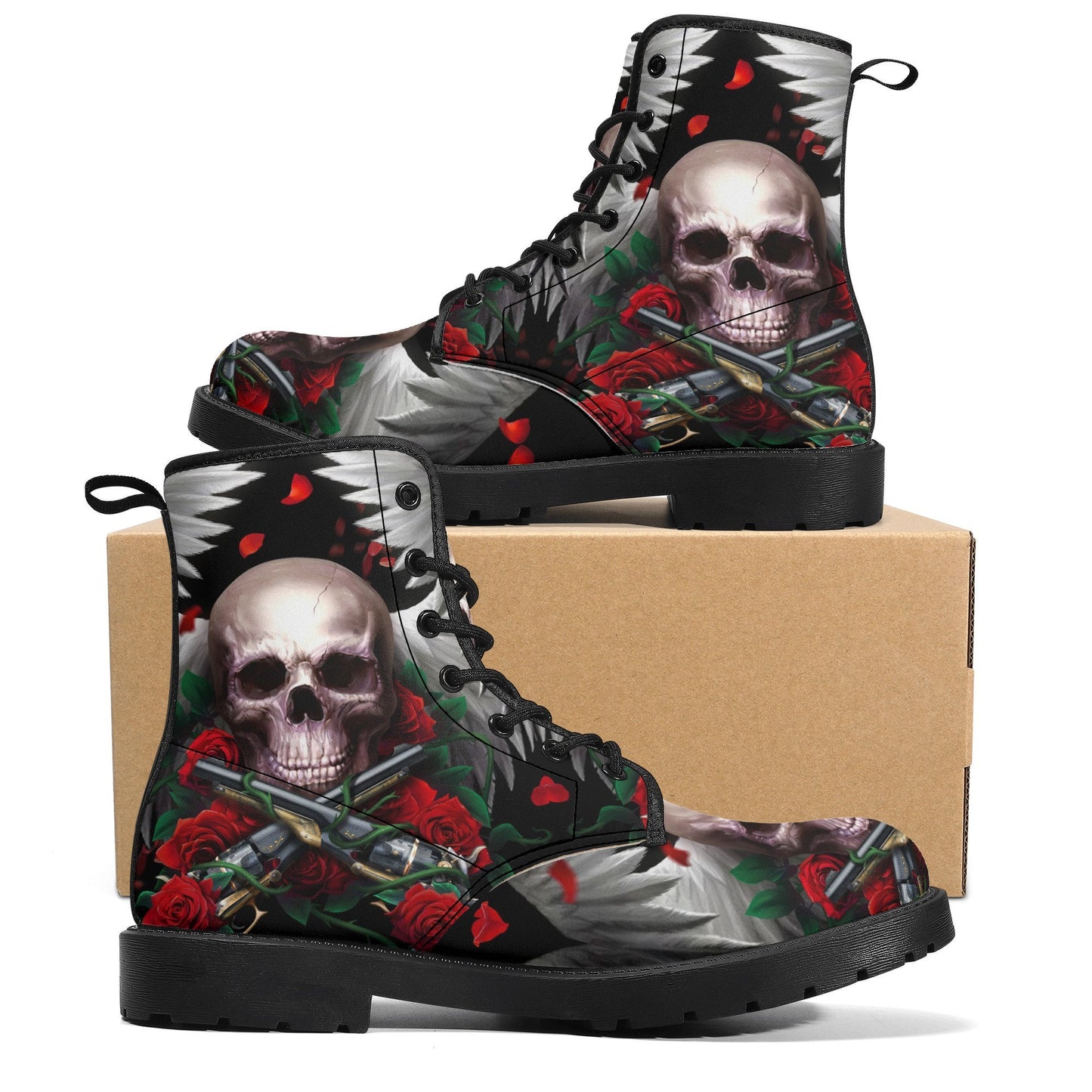 Rose skull grim reaper boots for men women, Floral skull omen boots skeleton boots Horror rose floral grim reaper leather skull boots shoes