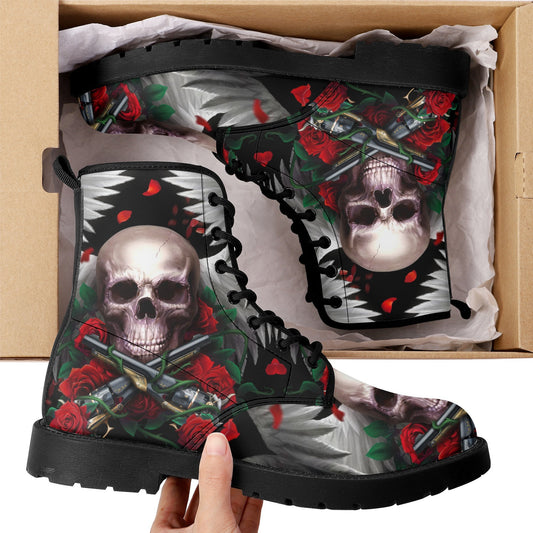 Rose skull grim reaper boots for men women, Floral skull omen boots skeleton boots Horror rose floral grim reaper leather skull boots shoes