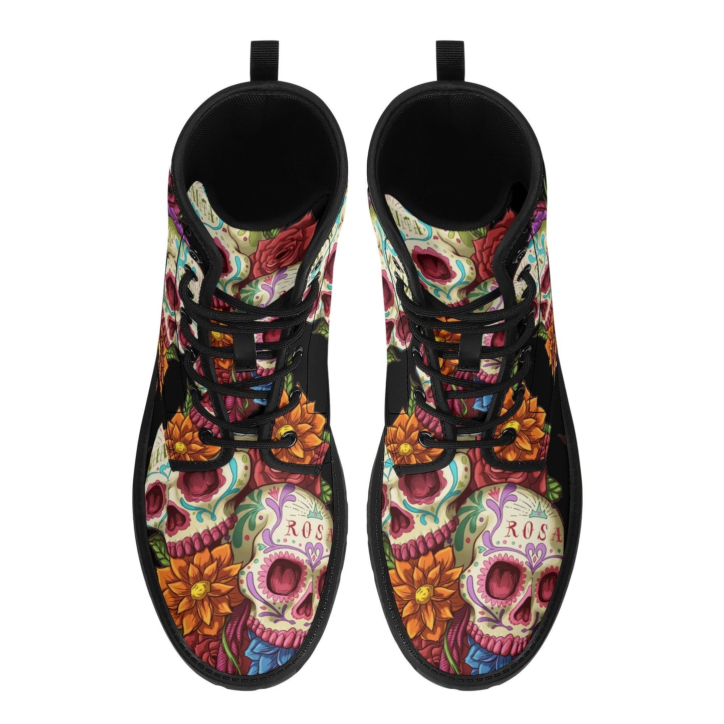 Candy skull day of the dead leather boots, Day of the dead skull boots men women, Dia de los muertos skull boots shoes, Floral skull boots