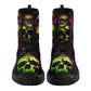 Green skull grim reaper boots for men women, Halloween skull gothic women boots skeleton boots, Death blue skull leather skull boots shoes
