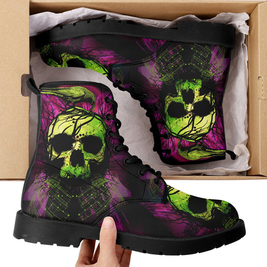 Green skull grim reaper boots for men women, Halloween skull gothic women boots skeleton boots, Death blue skull leather skull boots shoes