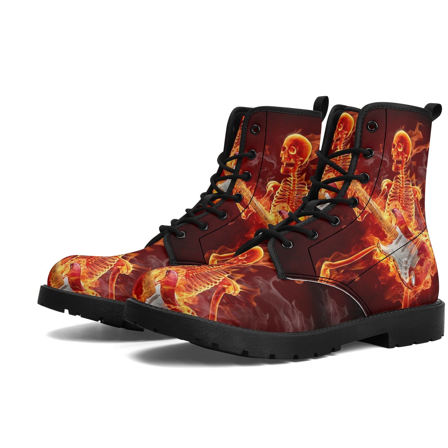 Guitarist skull grim reaper boots for men women, Halloween skull gothic women boots skeleton boots, Musician skull leather skull boots shoes