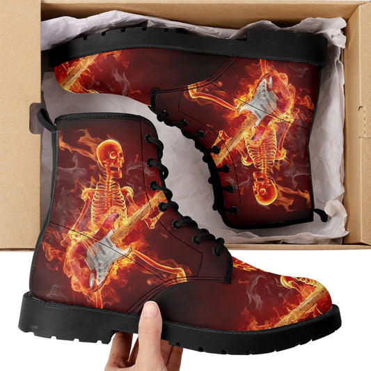 Guitarist skull grim reaper boots for men women, Halloween skull gothic women boots skeleton boots, Musician skull leather skull boots shoes