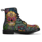 Candy skull day of the dead leather boots, Sugar Mexico skull boots for men women, Dia de los muertos skull boots shoes, Floral skull boots