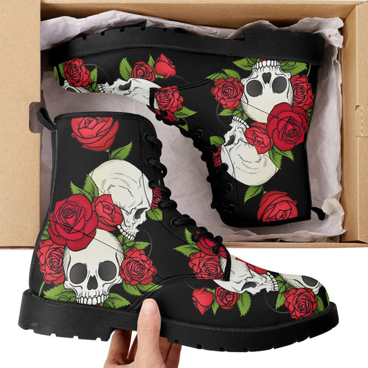 Floral skull grim reaper boots for men women, Halloween skull gothic women boots skeleton boots Flower grim reaper leather skull boots shoes