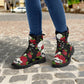 Floral skull grim reaper boots for men women, Halloween skull gothic women boots skeleton boots Flower grim reaper leather skull boots shoes