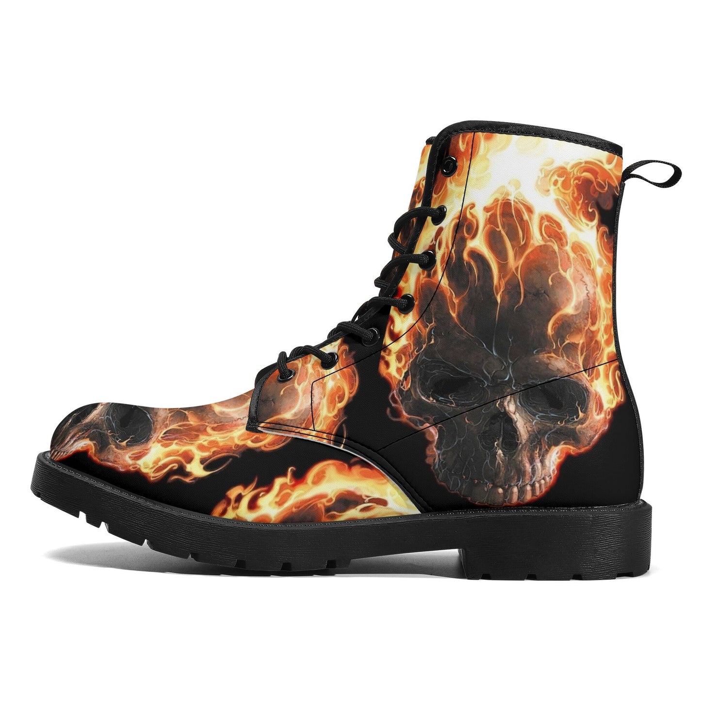 Fire skull grim reaper boots for men women, Flame skull gothic women boots skeleton boots, Flaming grim reaper leather skull boots shoes