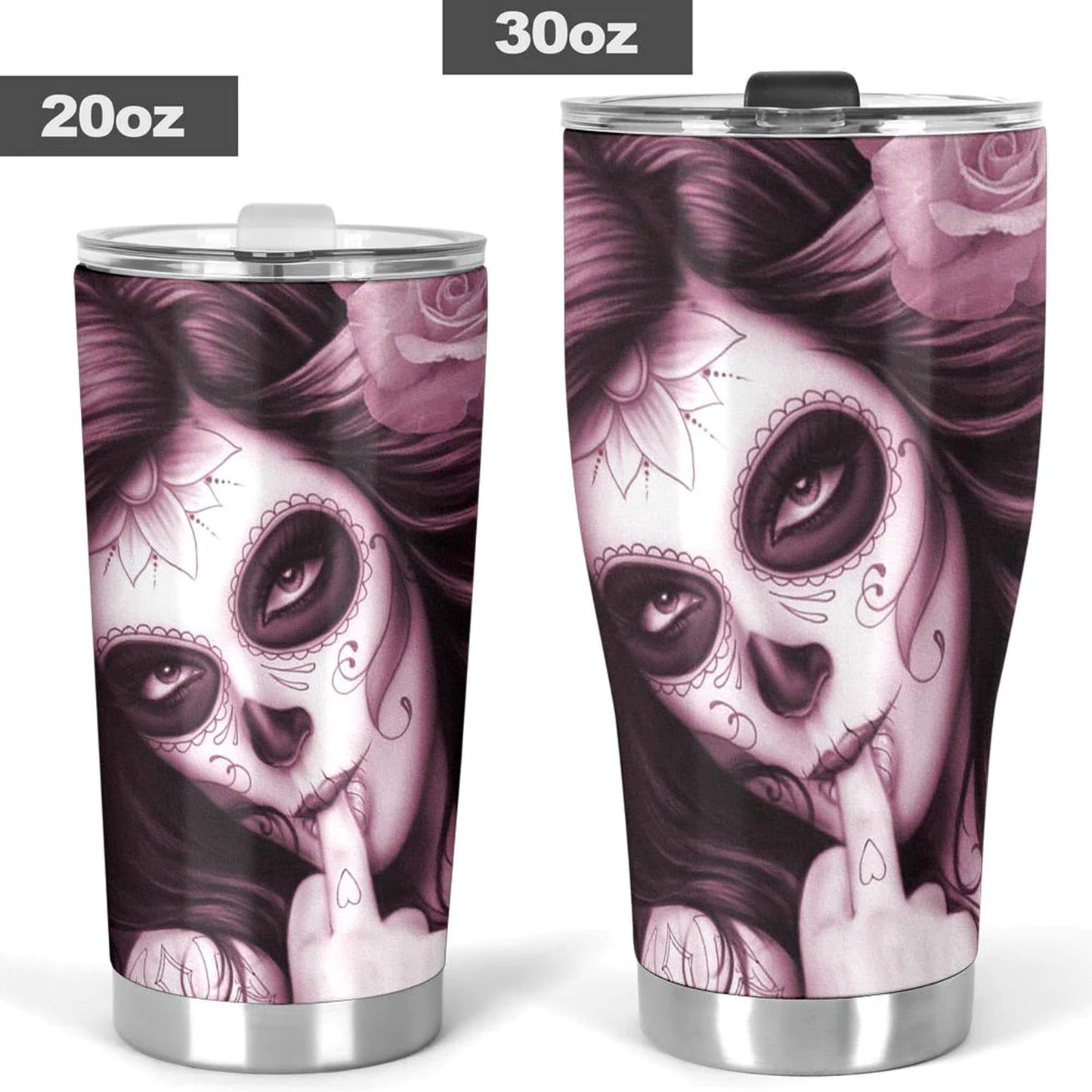 Day of the dead girl tumbler, sugar skull girl mug tumbler, Dia de los muertos  skull tumbler mug cup, candy skull gothic mug cup tumbler