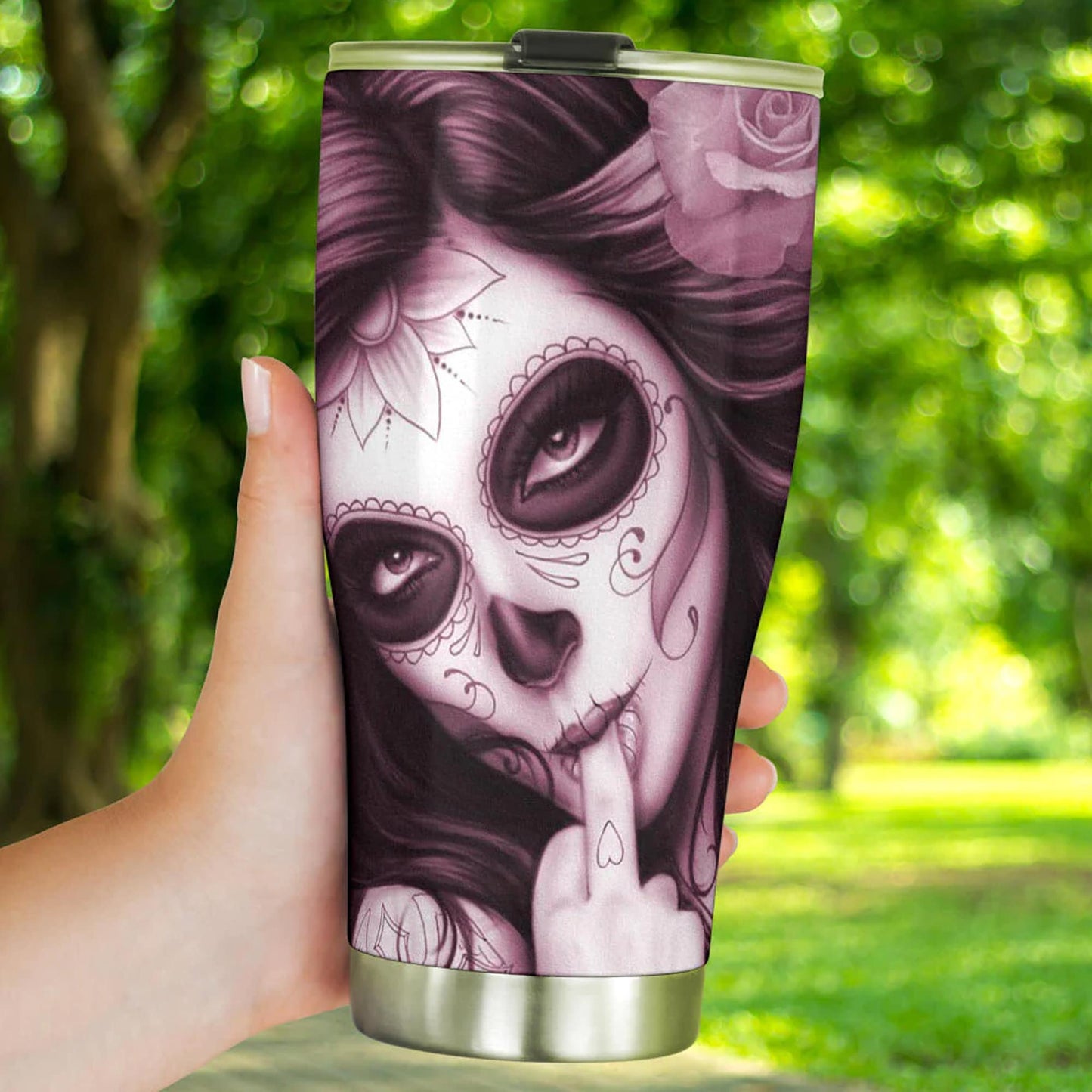 Day of the dead girl tumbler, sugar skull girl mug tumbler, Dia de los muertos  skull tumbler mug cup, candy skull gothic mug cup tumbler