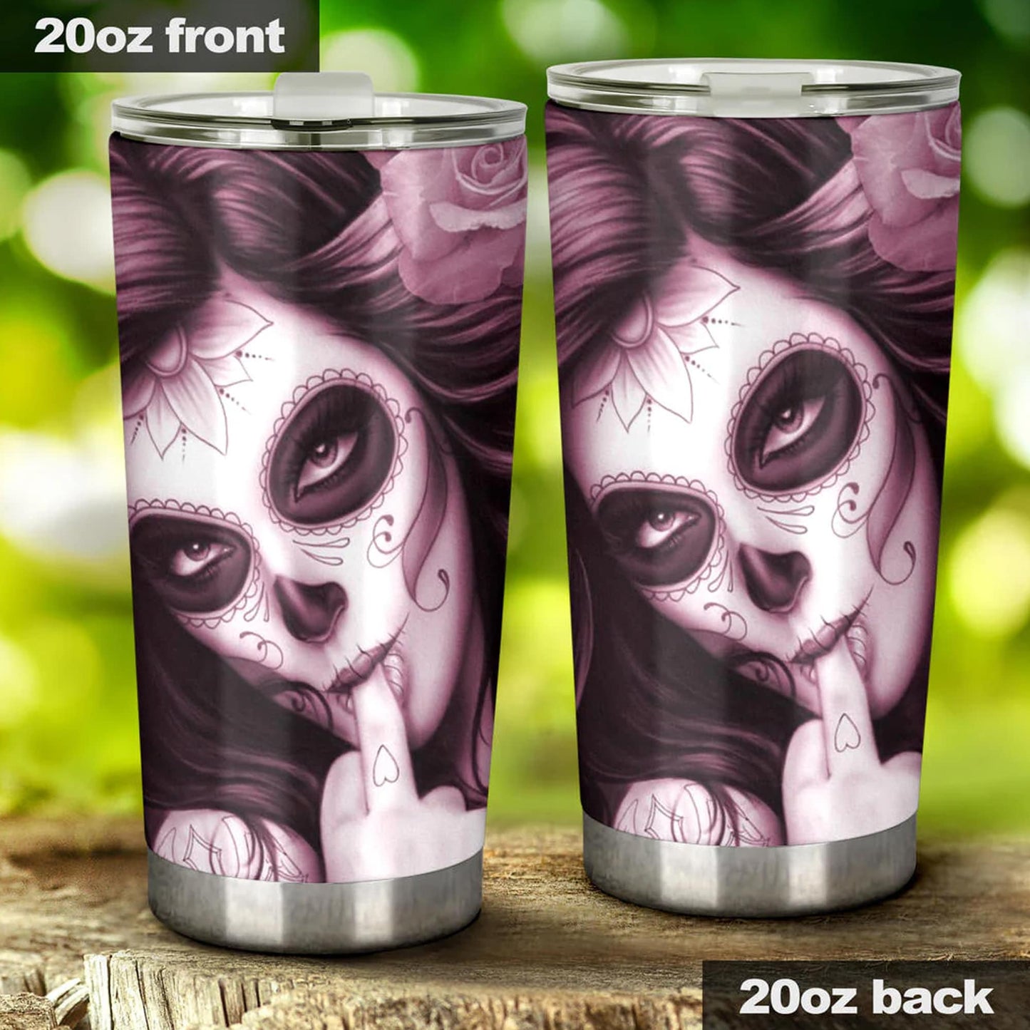 Day of the dead girl tumbler, sugar skull girl mug tumbler, Dia de los muertos  skull tumbler mug cup, candy skull gothic mug cup tumbler