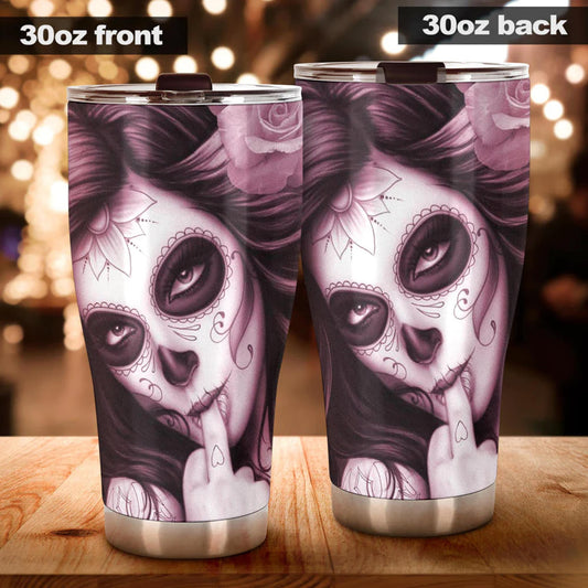 Day of the dead girl tumbler, sugar skull girl mug tumbler, Dia de los muertos  skull tumbler mug cup, candy skull gothic mug cup tumbler