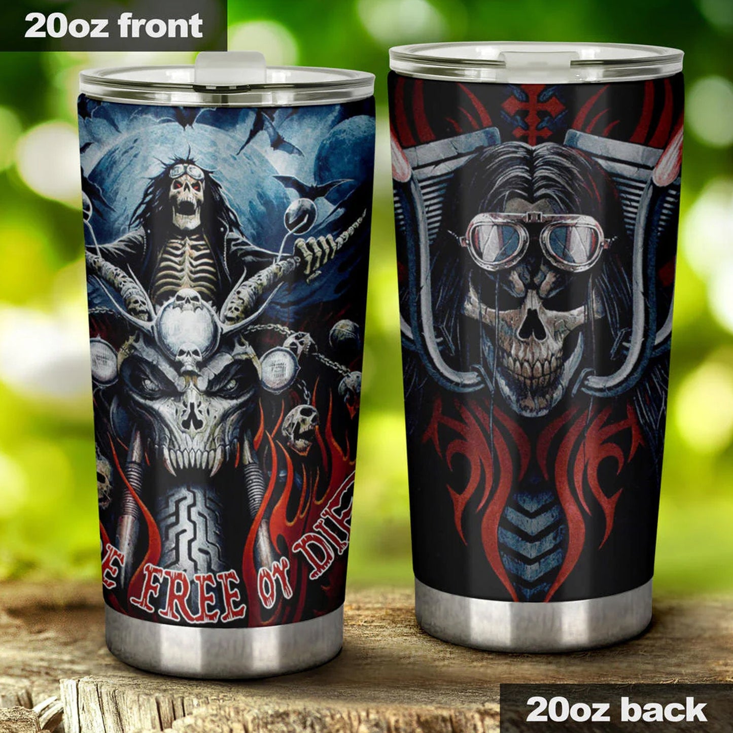 Biker skull tumbler cup, skull Halloween tumbler cup mug, Motorcycle skull mug tumbler skull reaper mug Christmas skull gothic tumbler cup