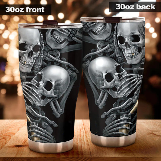 No see no hear no speak skull tumbler, Halloween cup mug tumbler, grim reaper skull tumbler mug cup, see no hear no speak no skull cup mug