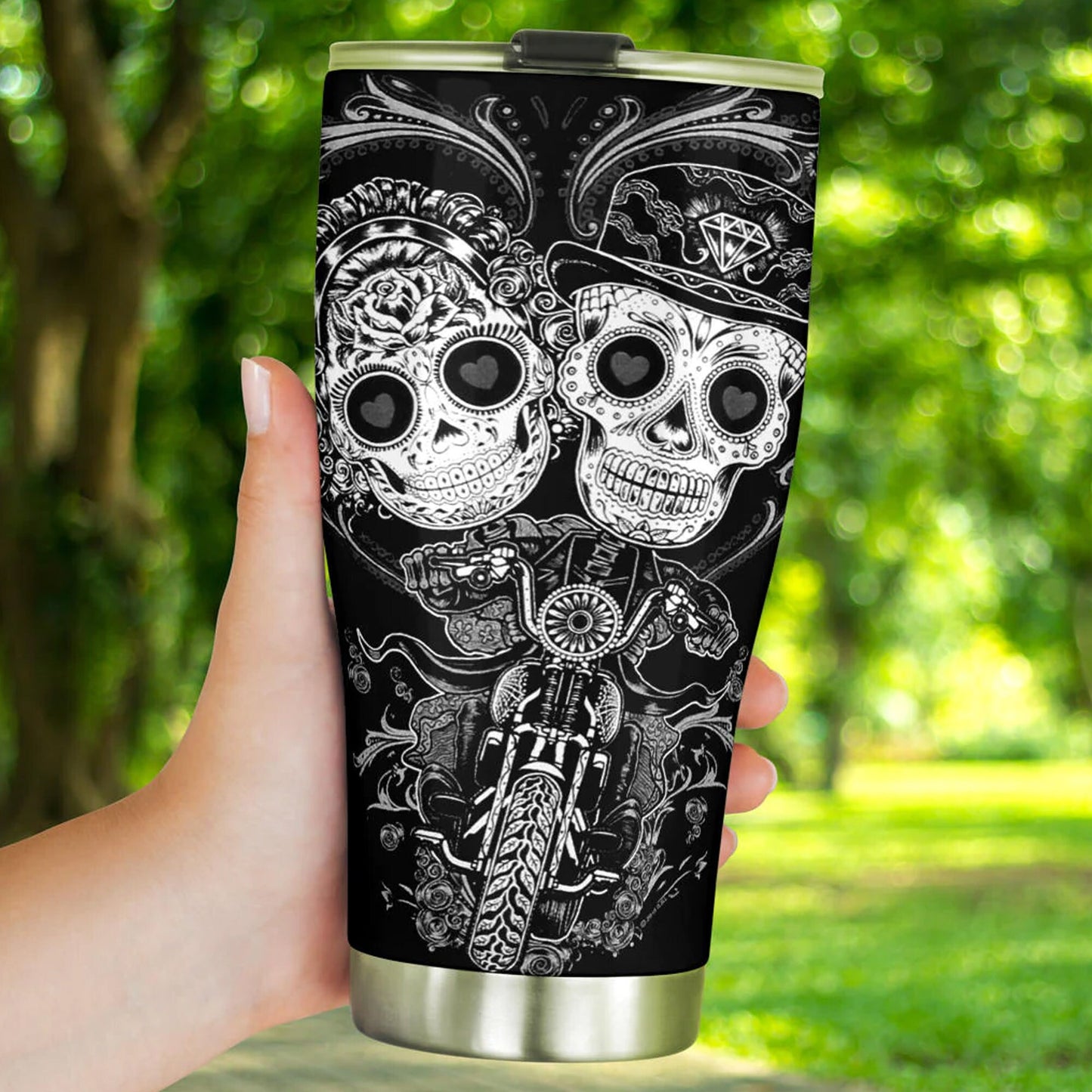 mexico travel mug, mexican skull tumbler, sugar skull girl tumbler, calaveras skull travel mug, sugar skull girl cup, candy skull travel mug