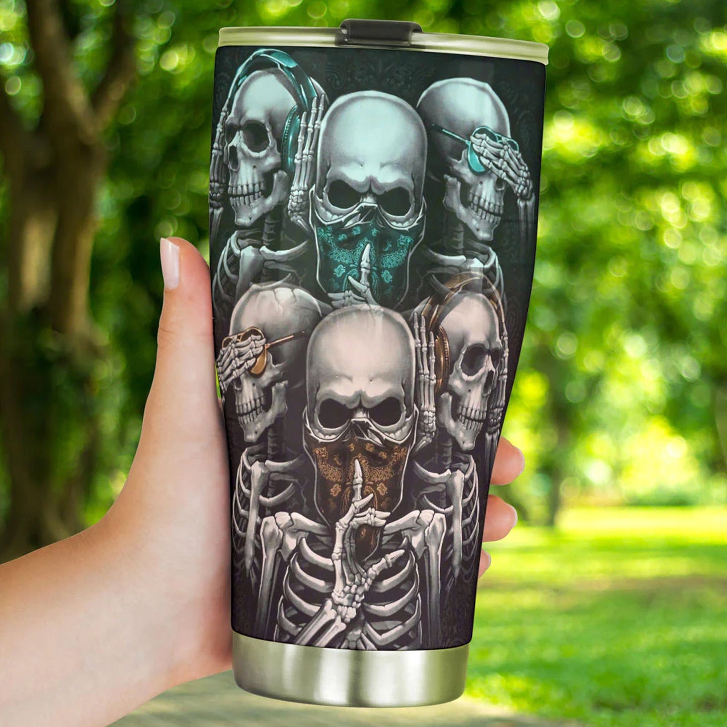 See no hear no speak no skull,  Gothic skull cup mug tumblr, skull travel tumbler, skull mug grim reaper gothic mug cup to travel, skull mug