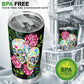 Dia de los muertos floral skull tumbler, Candy skull cup mug tumbler, skull tumblr mug cup, Floral skull gothic Halloween mug cup tumbler