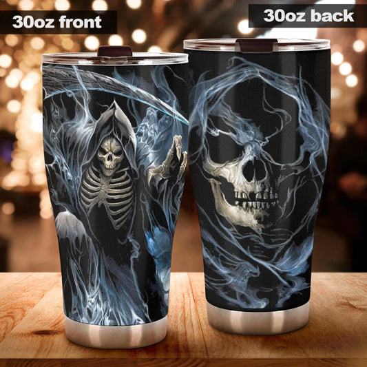 Skull gothic tumbler, flame skull travel mug, christmas cup, rose skull tumbler, skeleton cup, death tumbler skull cup rose skull travel mug