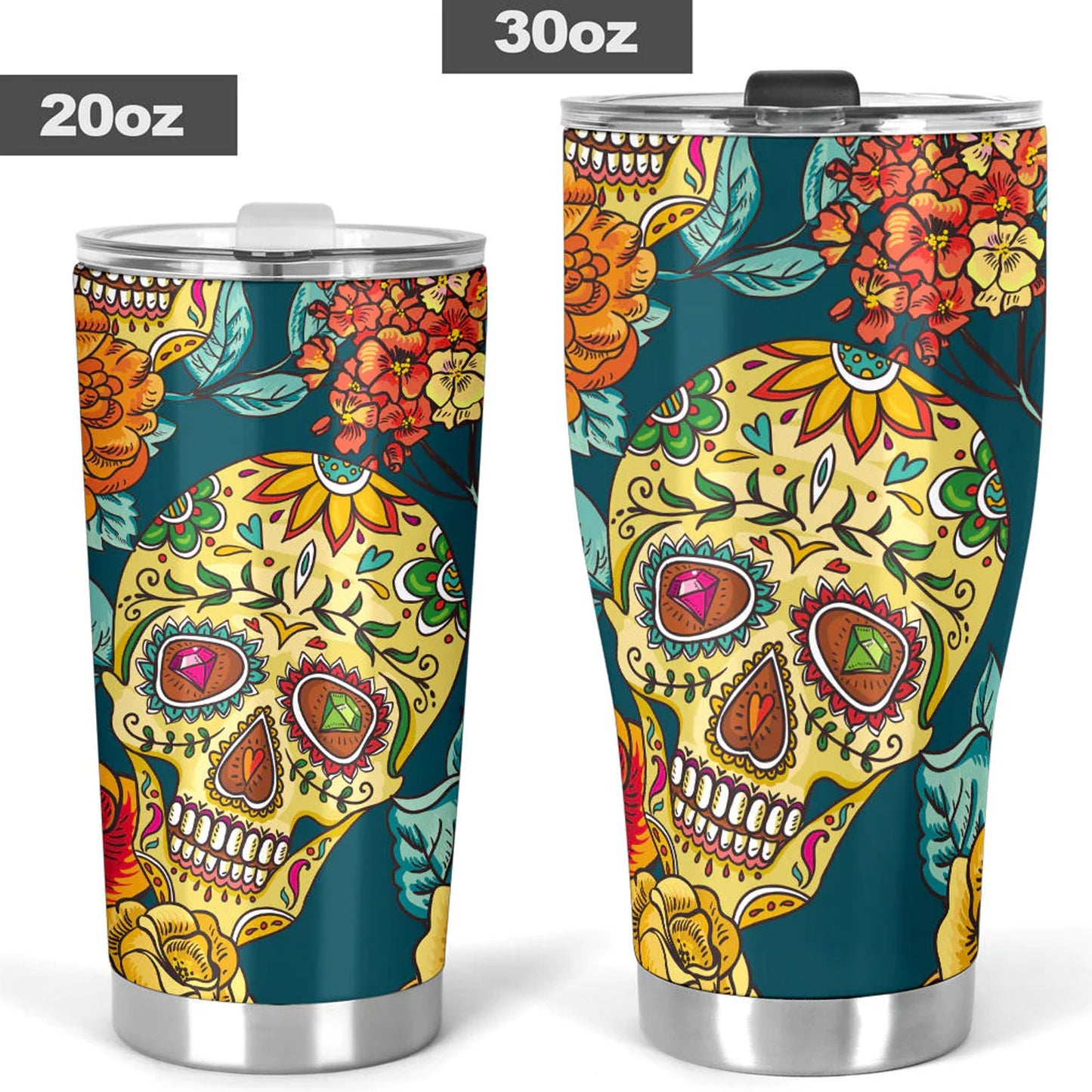 Day of the dead skull tumbler mug cup, Candy skull cup mug tumbler, skull tumblr mug cup, Calaveras mexican skull Halloween mug cup tumbler