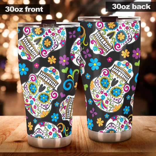 Calaveras skull tumblr mug cup, Candy skull cup mug tumbler, sugar skull tumblr mug cup, Day of the dead skull Halloween mug cup tumbler