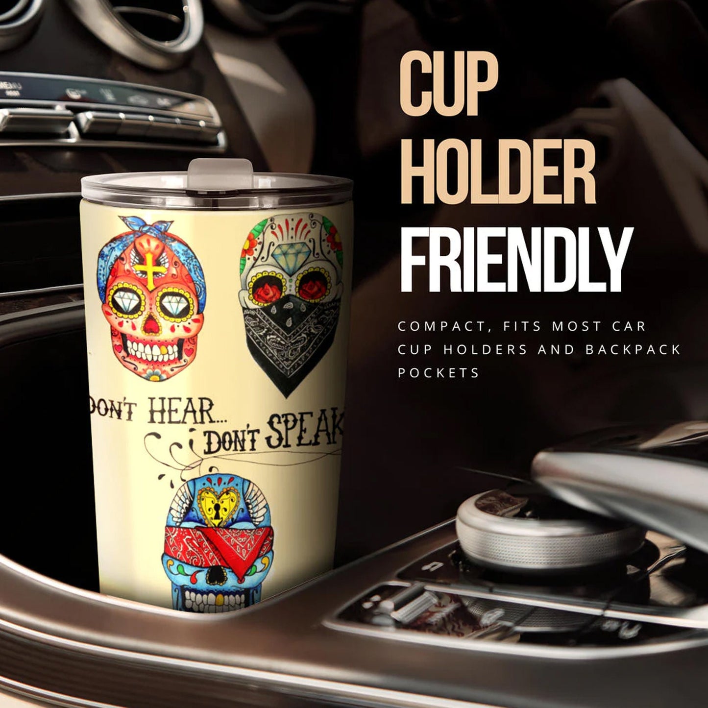 Sugar skull no see no hear no speak tumblr mug cup, Candy skull cup mug tumbler, Day of the dead calaveras skull Halloween mug cup tumbler