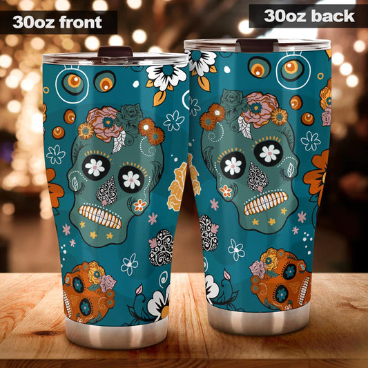 Mexican calaveras skull tumbler mug cup, Candy skull cup mug tumbler, sugar skull tumblr mug cup, skeleton skull Halloween mug cup tumbler