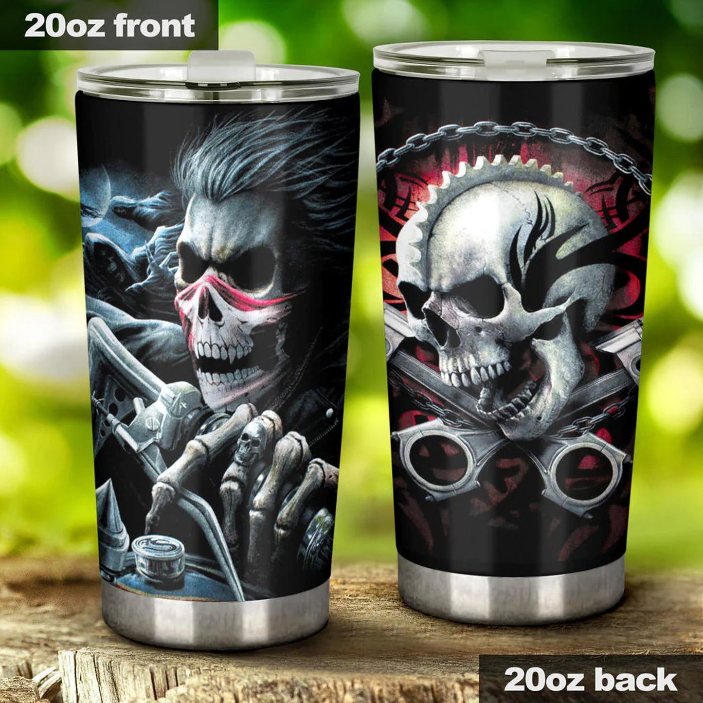 Motorcycle skull tumbler cup, Biker skull cup mug, skull travel tumbler Gothic  skull mug tumbler, grim reaper gothic tumbler cup for biker