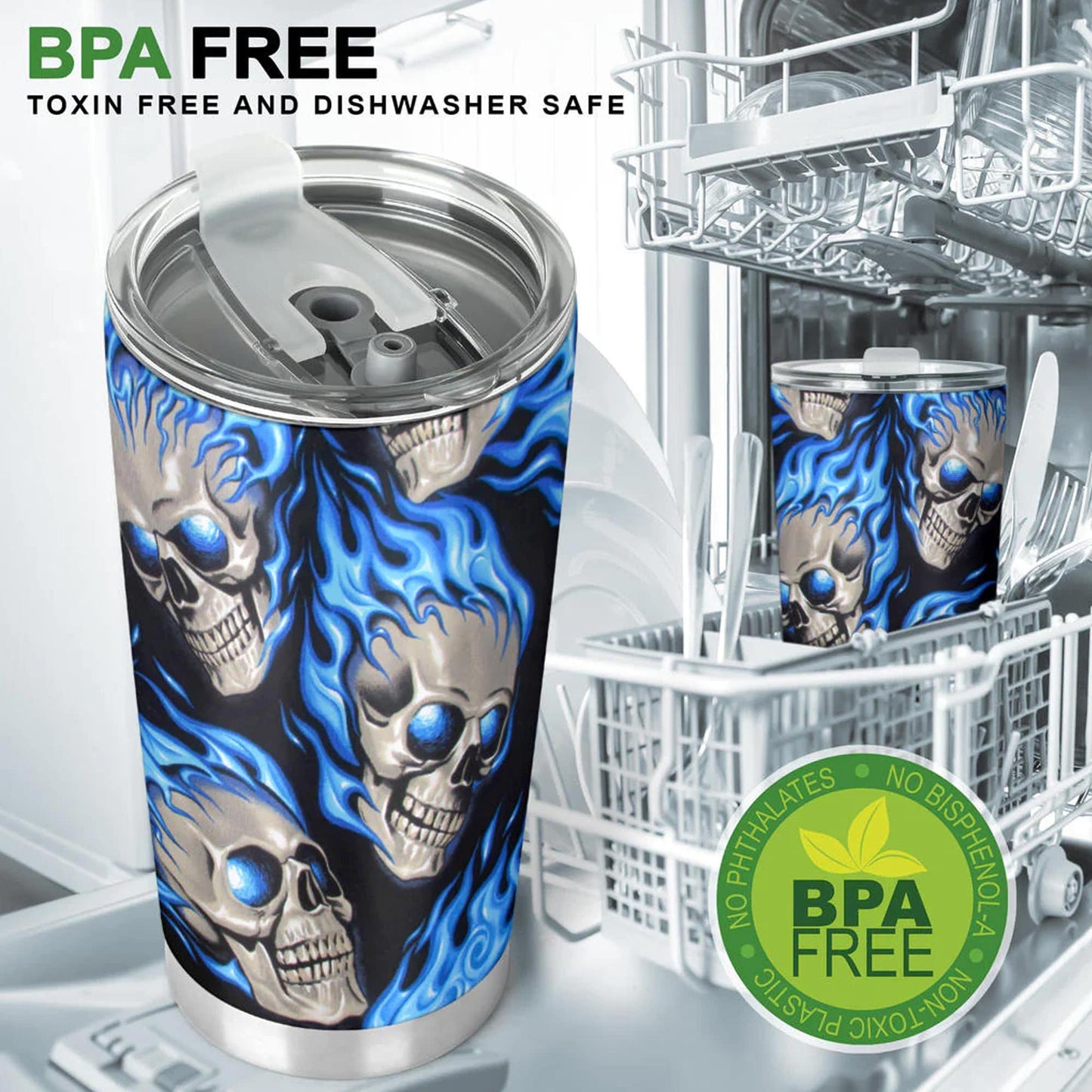 Flame skull tumbler, skull in fire cup mug tumblr skull travel tumbler Gothic skull mug tumbler Flaming skull mug grim reaper gothic mug cup