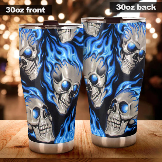 Flame skull tumbler, skull in fire cup mug tumblr skull travel tumbler Gothic skull mug tumbler Flaming skull mug grim reaper gothic mug cup