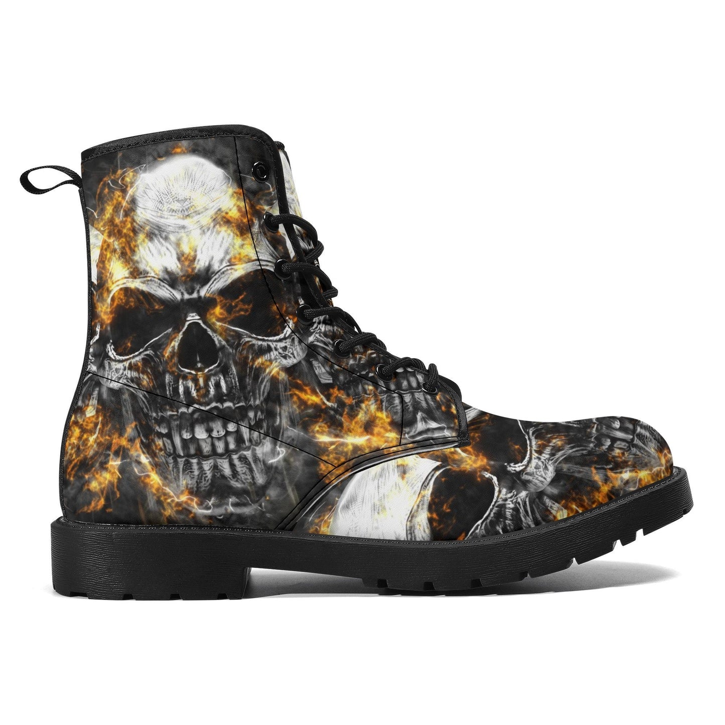 Flaming skull grim reaper boots for men women, Skull in fire gothic women boots skeleton boots, Flame grim reaper leather skull boots shoes