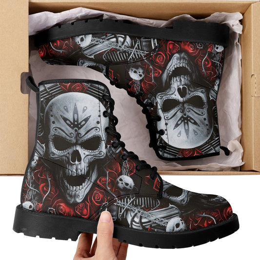 Motorcycle biker skull grim reaper boots for men women, Gothic boots for biker, skeleton boots, Horror grim reaper leather skull boots shoes