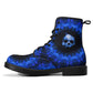 Blue skull grim reaper boots for men women, Halloween skull gothic women boots skeleton boots, Death goth reaper skull leather boots shoes