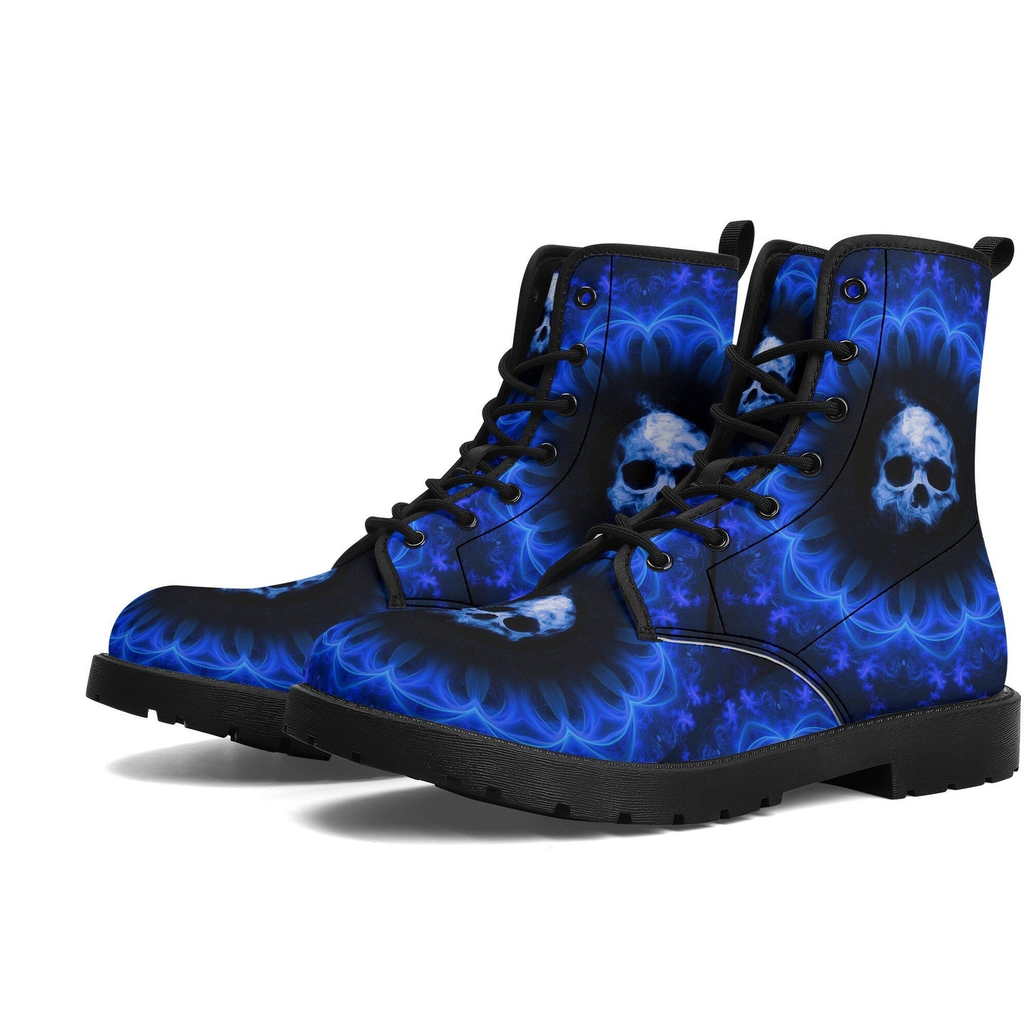 Blue skull grim reaper boots for men women, Halloween skull gothic women boots skeleton boots, Death goth reaper skull leather boots shoes