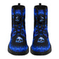 Blue skull grim reaper boots for men women, Halloween skull gothic women boots skeleton boots, Death goth reaper skull leather boots shoes