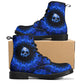 Blue skull grim reaper boots for men women, Halloween skull gothic women boots skeleton boots, Death goth reaper skull leather boots shoes