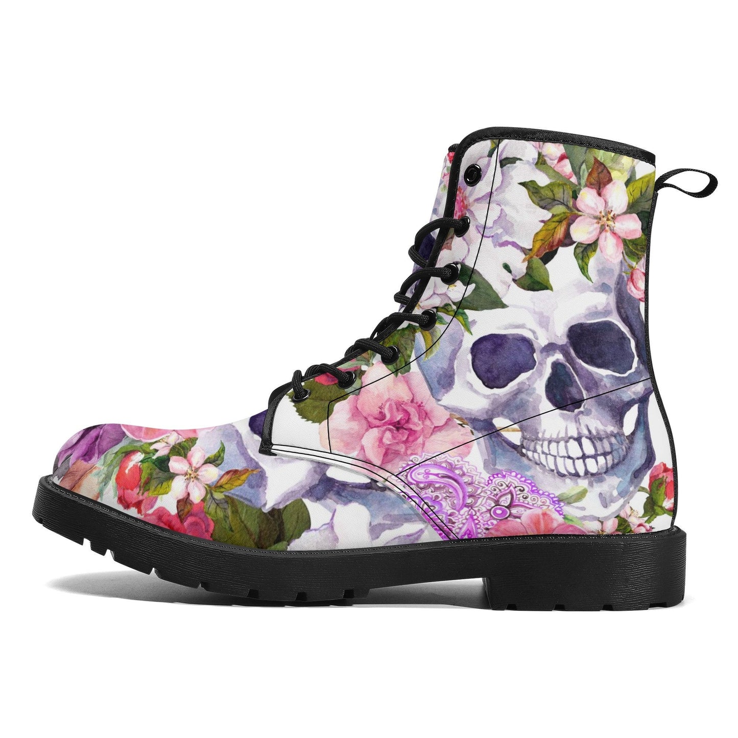 Floral skull boots for men women, grim reaper Halloween gothic women boots, Death skeleton boots, rose reaper skull leather boots for men