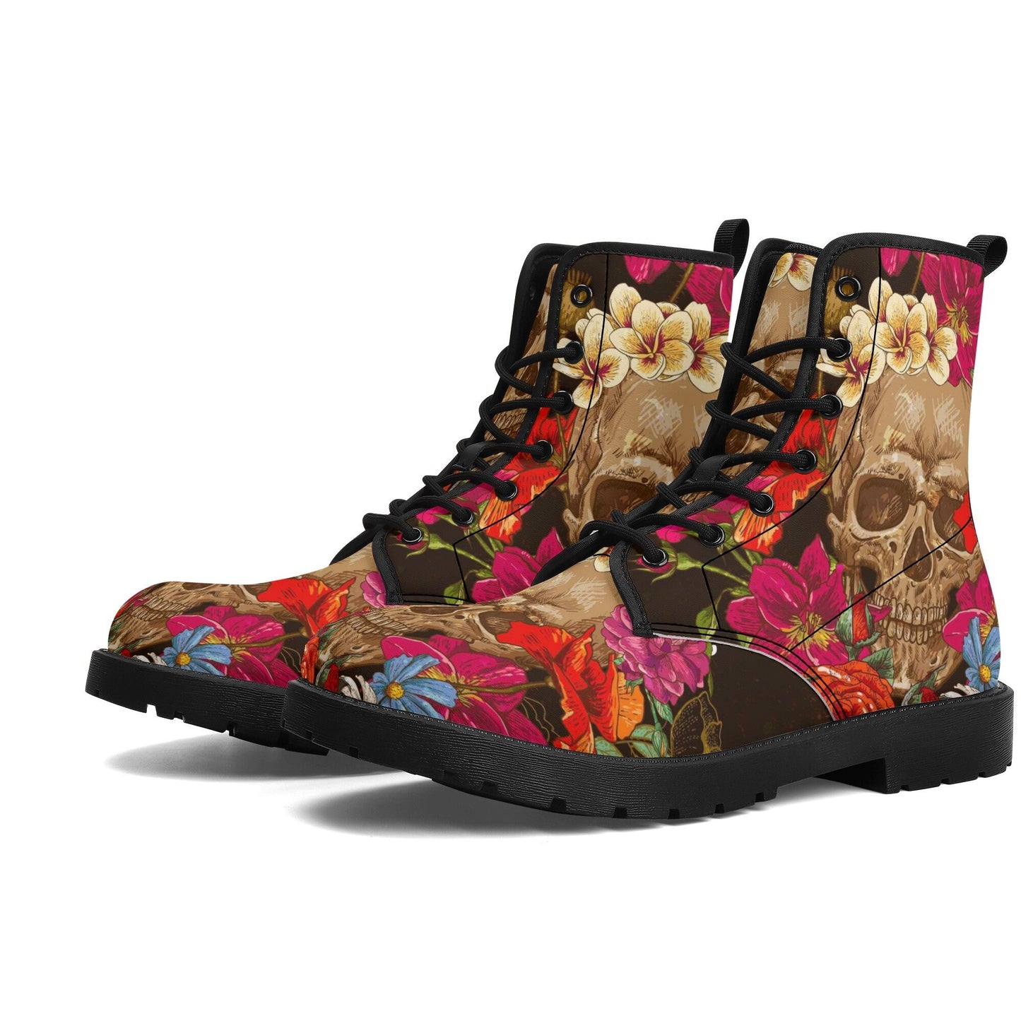Floral skull boots for men women, grim reaper gothic women boots, Halloween Death skeleton boots, rose reaper skull leather boots for men