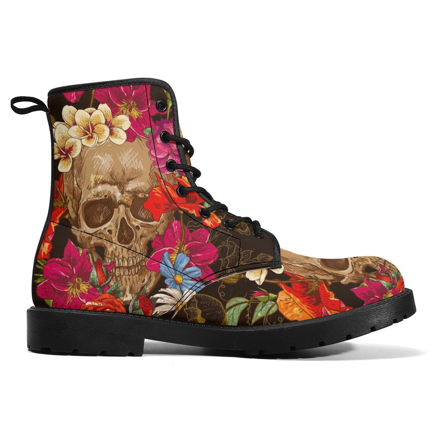 Floral skull boots for men women, grim reaper gothic women boots, Halloween Death skeleton boots, rose reaper skull leather boots for men