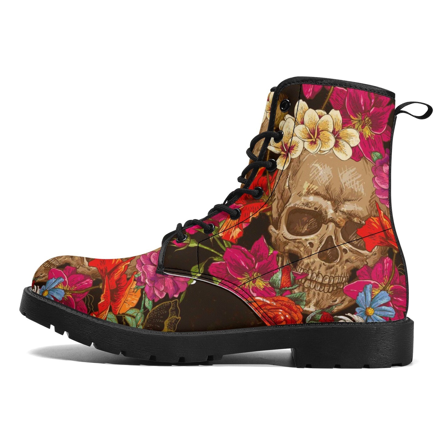 Floral skull boots for men women, grim reaper gothic women boots, Halloween Death skeleton boots, rose reaper skull leather boots for men