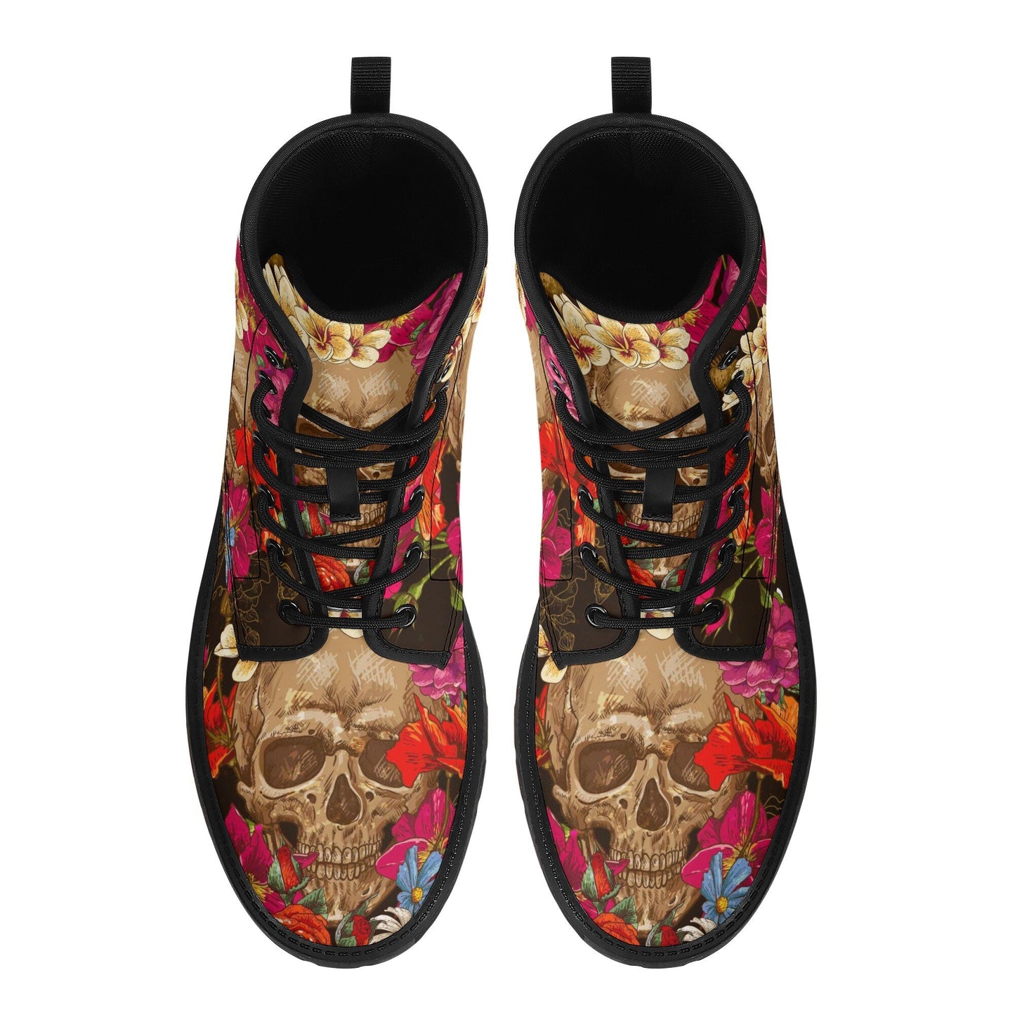 Floral skull boots for men women, grim reaper gothic women boots, Halloween Death skeleton boots, rose reaper skull leather boots for men