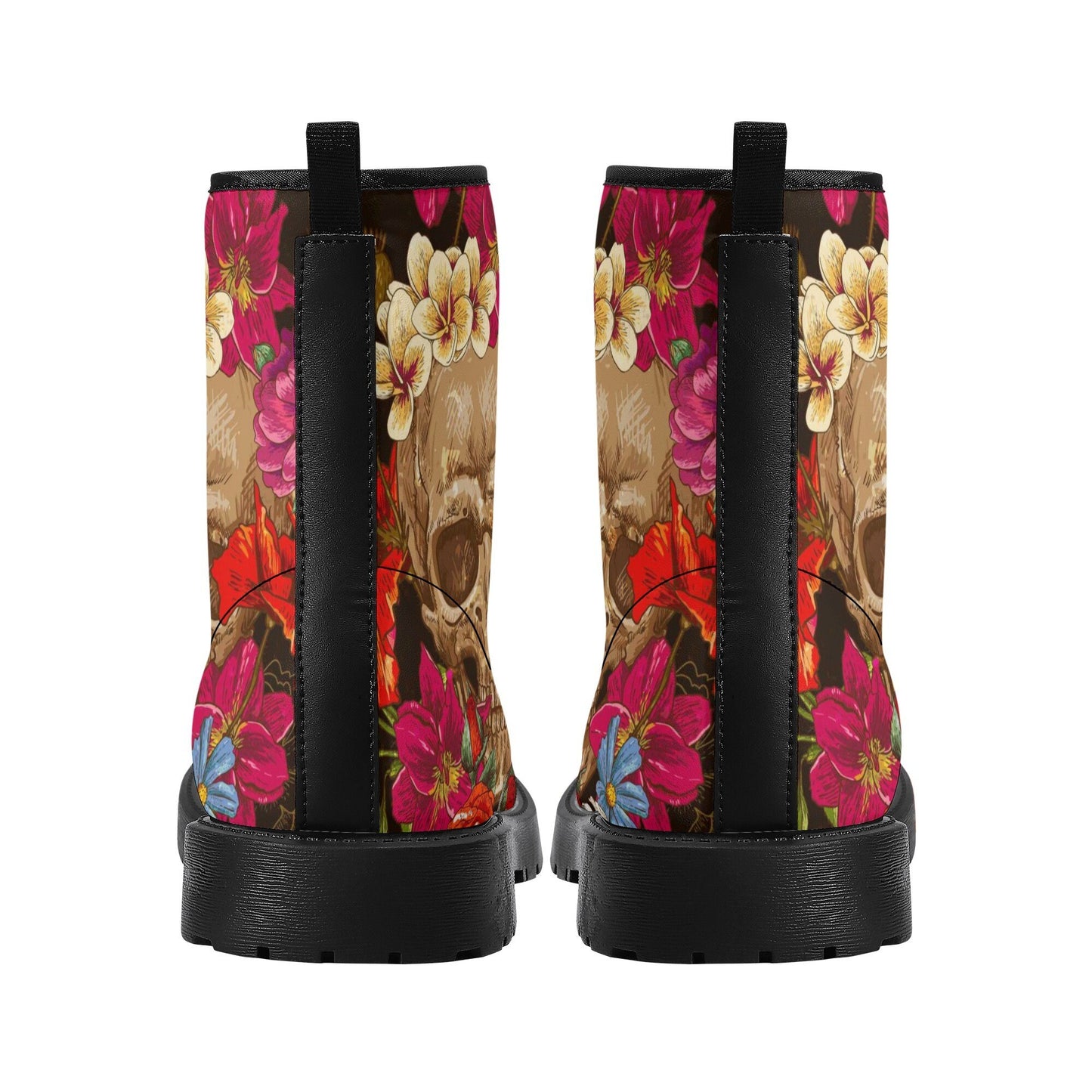 Floral skull boots for men women, grim reaper gothic women boots, Halloween Death skeleton boots, rose reaper skull leather boots for men