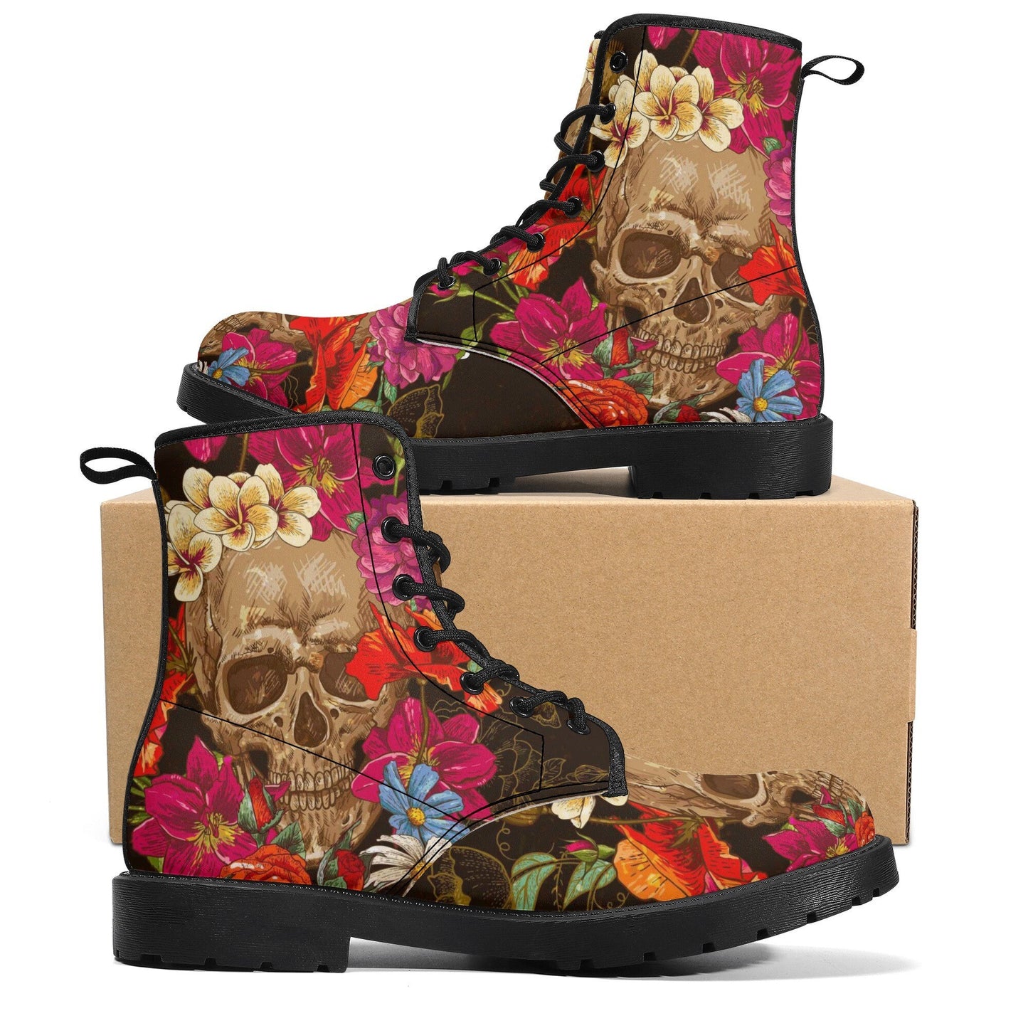 Floral skull boots for men women, grim reaper gothic women boots, Halloween Death skeleton boots, rose reaper skull leather boots for men