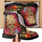 Floral skull boots for men women, grim reaper gothic women boots, Halloween Death skeleton boots, rose reaper skull leather boots for men